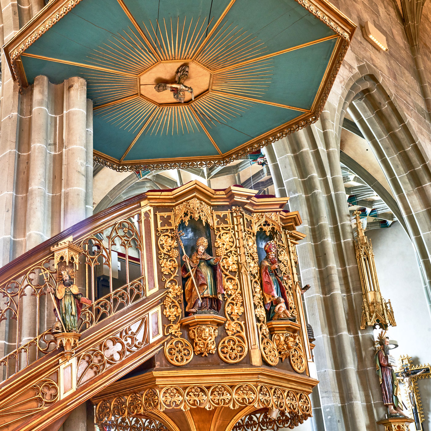 Die Kanzel im Heilig-Kreuz-Münster